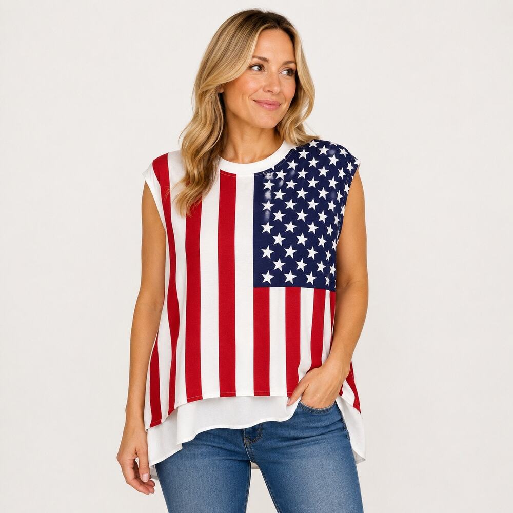 Anna & Ava American Flag Sleeveless Tunic Top One Size - Picture 8 of 8